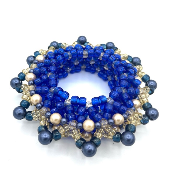 🌌✨”Midnight Star” Blue/Gold Kandi Cuff - Picture 2 of 5